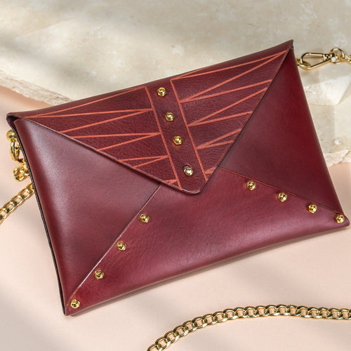 UNA BURKE LEATHER Etched Envelope Clutch