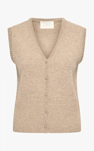 Aimee knit waistcoat in beige, v-neck and buttons