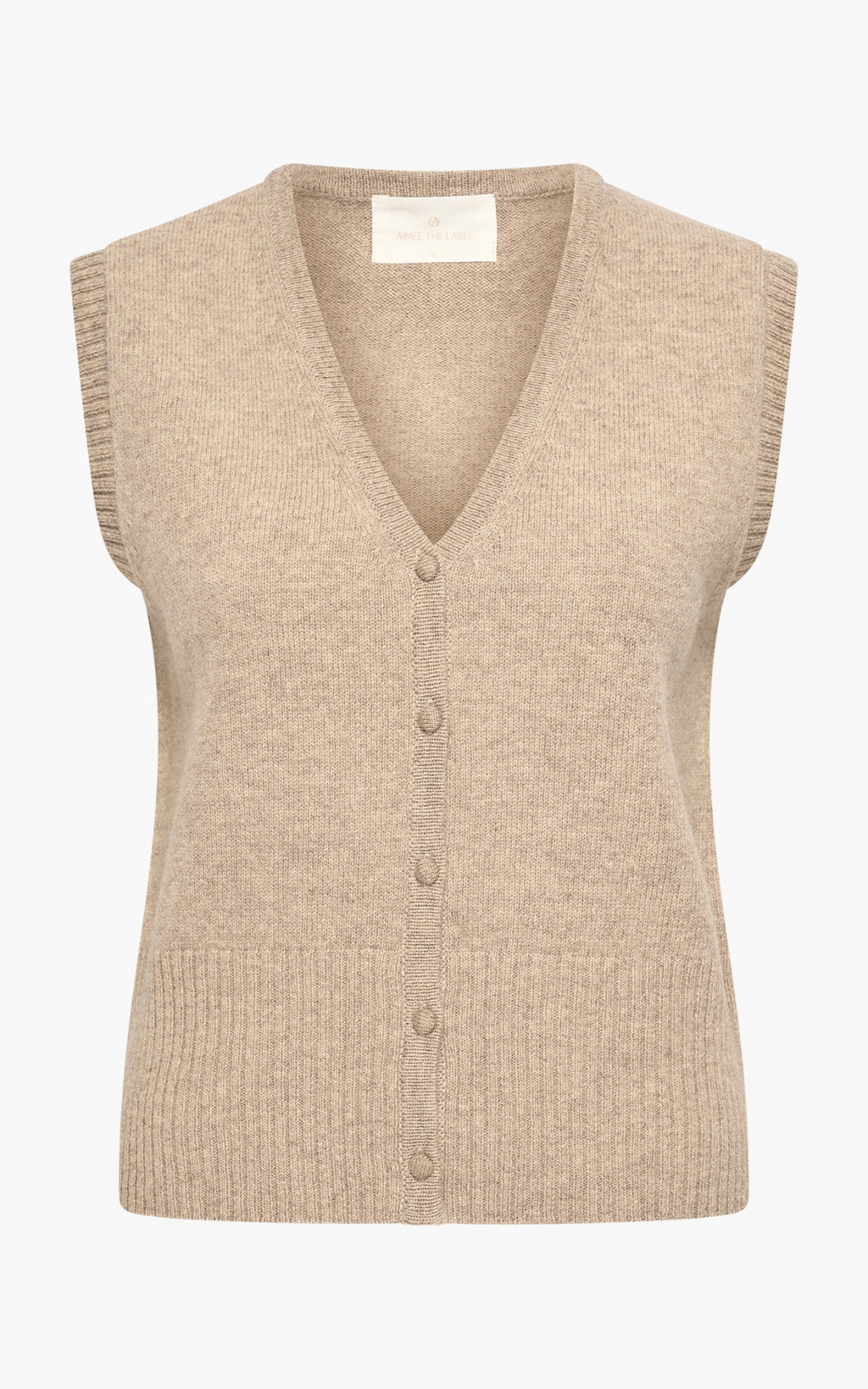 Aimee knit waistcoat in beige, v-neck and buttons