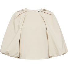 Load image into Gallery viewer, A sculptural top cut from crisp cotton with a light, papery hand. The rounded silhouette is shaped by voluminous balloon sleeves that fold softly through the body, creating fluid movement and dimension. Refined by a clean neckline and concealed back fastening.