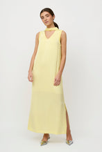 Load image into Gallery viewer, CRETON Jessy dress A simple and elegant dress with a light, feminine look. Style it with flat sandals for a casual look or with pointed heels and fine jewellery for a more refined occasion.

Sleeveless maxi dress with loose, flowing silhouette
V-neckline at the front
High collar with ruched detail and keyhole at the neck
Wrinkled edges along the shoulder straps
Detachable tie belt at the waist
Long slit in the side

Fabric
58% viscose, 42% rayon

A soft and light quality with a beautiful drape that feels co