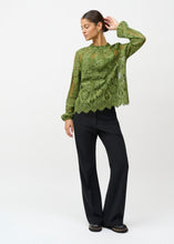 Load image into Gallery viewer, CRÉTON LACEY LACE BLOUSE

High gathered neckline with back keyhole closure
Sheer floral lace overlay throughout
Long sheer sleeves with gathered cuffs
Decorative scalloped lace.