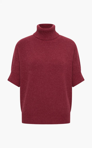 Aimee burgundy short sleeve polo neck knit