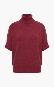 Aimee burgundy short sleeve polo neck knit