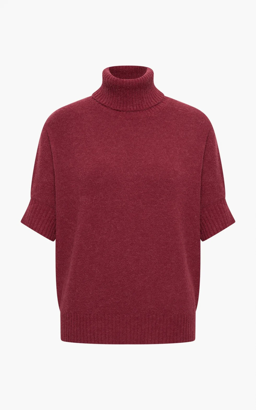 Aimee burgundy short sleeve polo neck knit