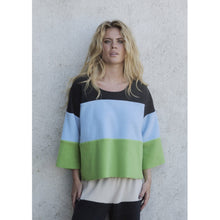 Load image into Gallery viewer, Striped fleece blouse with a round neckline and ¾-length sleeves. Designed with a boxy, cropped fit and a slightly longer back, creating a balanced and comfortable silhouette.
A true statement piece – this blouse is part of the Rainbow collection, created in a beautifully balanced combination of colours.
- 100% EU production
- 70% polyester min. 50% recycled
- 30% viscose
- OEKO-TEX® STANDARD 100 cert. no. 2176-347 DTI
- Machine wash and hang to dry, ready to wear after a few hours