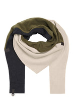 Load image into Gallery viewer, This triangle scarf in unique colour combinations is made from leftover fabrics from this season’s production, that would have otherwise been destroyed.

The colour combinations change with the current collection’s colours.

- 100% EU production
- 70% polyester min. 50% recycled
- 30% viscose min. 20% recycled
- OEKO-TEX® STANDARD 100 cert. no. 2176-347 DTI
- Machine wash, hang to dry