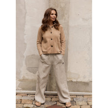 Load image into Gallery viewer, Short cardigan with a shawl collar, pockets and button placket. Short version of the bestseller 7162. Choose your regular size like the model or go oversized for a looser fit.

Perfect as a light stylish piece between seasons and over a shirt for a more classic look. Can also be styled with a pair of shorts and sneakers for summer city tours &amp; open-air concerts.


