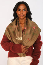 Load image into Gallery viewer, The Eliza Silk Scarf Large is crafted from 100% silk with an all-over horse and abstract print. Measuring 90×90 cm, it’s ideal for draping, tying, or layering. A luxurious statement piece that adds a chic finish to any look