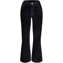 Load image into Gallery viewer, Elevate your everyday wardrobe with these elegant velvet trousers from HÉST. Designed with a flattering mid-rise waist and a timeless bootcut silhouette, they combine comfort with sophisticated style. Crafted in a soft stretch velvet fabric, the trousers feature classic five-pocket styling and a fitted shape through the hips and thighs before gently flaring from the knee. Perfect for both day-to-night dressing and special occasions.