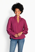 Load image into Gallery viewer, This is one of our bestsellers, now with Tencel, gives a soft, fluid drape and effortless silhouette. Designed with a clean V-neckline, voluminous sleeves, and refined Hést embroidery at the collar and cuffs for a modern, understated elegance.
