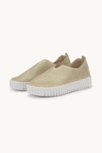 Load image into Gallery viewer, A touch of sparkle, the same iconic comfort. These platform Tulip shoes feature a glitter-effect upper that brings a feminine shimmer to our bestselling style. Crafted from recycled microfiber with a dotted laser-cut pattern, they balance lightness, support, and standout design. Resting on our platform version of the flexible Tulip outsole and stitched with colour-matched recycled thread — without glue — they’re as conscious as they are comfortable. Inside, a softly padded insole ensures daylong wearability