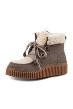 Load image into Gallery viewer, These warm boots in suede leather combine tonal laces with cozy teddy at the top and front for a relaxed look. Set on a flexible grooved rubber sole, they are stylish, durable, and made for all-day wear.

Materials:

Composition: 100% Calf Suede / 100% Polyester
Insole: 100% Pig Skin Leather
Outsole: 100% TPR
