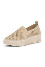 Load image into Gallery viewer, Tulip slip-on shoe on a wedge sole. The upper is made of recycled microfiber with elastics on the sides. The outsole is stitched with matching recycled thread, entirely glue-free. Inside, the soft insole provides great comfort through added padding and support.