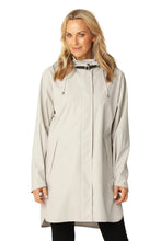 Load image into Gallery viewer, Designed with a straight silhouette, this raincoat offers a sleek, modern look. Crafted from lightweight, waterproof rubberized PU fabric with a soft tricot backing, it ensures both comfort and durability. Double-welded seams enhance its resilience, while the detachable hood, secured with an artificial leather neck strap, adds versatility. Side seam slits and a YKK 2-way zipper hidden under a storm placket balance functionality with style. Practical yet refined.