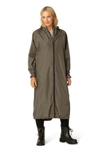 Load image into Gallery viewer, A long, lightweight raincoat with a generously cut silhouette and raglan sleeves for ease of movement. Adjustable hood and sleeve cuffs provide extra all-weather protection. Features a YKK 2-way Aqua-Guard zipper at the center front and discreetly concealed zipped pockets for a clean look. Black trims add a minimalistic, urban touch. Crafted from a light 2-layer fabric with a TPU membrane, it offers 8.000 mm waterproofing and 5.000 g/m² breathability. Finished with a water- and dirt-repellent coating.