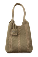 Load image into Gallery viewer, This stylish bag is the perfect companion for carrying your essentials on the go. Crafted from knitted fabric in a trendy pattern, it features a flap with a small press button for a secure closure. The inner sides can be adjusted by tying the inside strings, allowing you to create a unique shape for the bag. As our Bag08 this bag comes with a logo tag, matching the bags knitted design adding a possibility for organization and security for your keys.