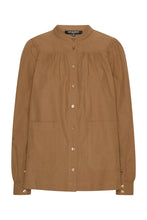 Load image into Gallery viewer, Ilse Jacobsen Brown button-up shirt  with front pockets on a white background