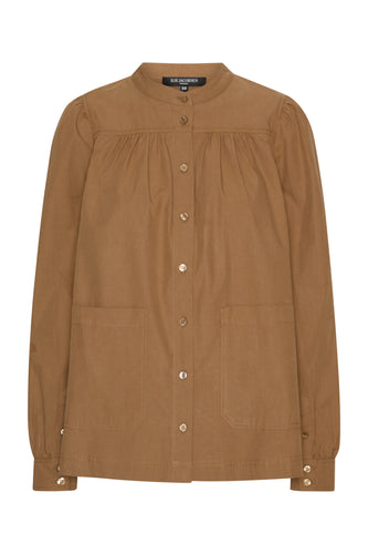 Ilse Jacobsen Brown button-up shirt  with front pockets on a white background