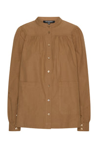 Ilse Jacobsen Brown button-up shirt  with front pockets on a white background