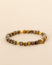Load image into Gallery viewer, Bracelet tiger eye big square beads with gold g.p