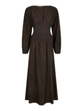 Load image into Gallery viewer, Cute long sleeved dress with pleats at waist and smock at back for a comfortable fit. The dress has a feminine boat neck. 