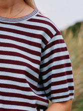 Load image into Gallery viewer, Knit tee with stripes in a nice soft blend. The shape is semi-tight and a nice essential piece in everyday wardrobe. The model is wearing a size 36.
