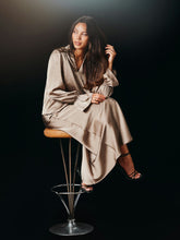 Load image into Gallery viewer, Long skirt with elastic inside at waist. The skirt is bias cut and has a very flattering fit. The quality is a nice drapy sateen with stones. The model is 176 cm and is wearing a size 36