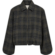 Load image into Gallery viewer, A checked jacket with a cropped, boxy shape and softly rounded sleeves. The clean zip front and sharp collar keep the look polished, while the shorter cut makes it an easy layer over everything from denim to tailoring.
Size &amp; Fit
• Regular fit
• Slightly boxy silhouette
• Cropped length
• Voluminous sleeves
Details
• All-over check pattern
• Classic collar
• Front zip closure
• Soft structured finish