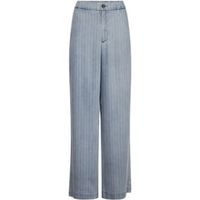 Load image into Gallery viewer, The Drew Denim Stripe Pant offers a refined take on casual denim, combining a relaxed silhouette with subtle pinstripe detailing.
Designed with a high waist and wide legs, it creates an elongated, effortless look while maintaining a tailored edge.
Size &amp; Fit
• High waist
• Relaxed fit
• Wide leg
• Full length
Details
• Button and zip closure
• Subtle pinstripe pattern
• Belt loops
• Soft denim fabric