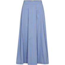 Load image into Gallery viewer, A fresh take on feminine tailoring. The Nikki Poplin Skirt is crafted from crisp cotton poplin with a soft pleated structure that creates volume without bulk.
Designed to sit high on the waist and fall to a flattering midi length, it’s perfect for pairing with oversized shirting or simple tanks.
Size &amp; Fit
• High-rise fit.
• Midi length.
• A-line silhouette.
• True to size.
Details
• Elasticated back waistband.
• Side seam pockets.
• Vertical stripe pattern.
• Invisible side zip closure.