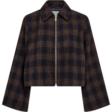 Load image into Gallery viewer, Pippa Bomber Jacket is a modern take on classic outerwear. Designed in a cropped silhouette with a relaxed fit, it features a subtle checked pattern, voluminous sleeves and a clean zip-front closure.
Size &amp; Fit
• Relaxed fit
• Cropped length
• Voluminous sleeves
Details
• Zip-front closure
• Classic collar
• Checked fabric
• Elasticated hem