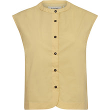 Load image into Gallery viewer, The Tulip Poplin Top is Crafted in lightweight poplin, it features a sleeveless cut with softly structured shoulders and a minimal stand collar.
The front button closure adds a subtle utilitarian edge, while the slightly boxy shape keeps the look relaxed and contemporary.
Size &amp; Fit
• Relaxed fit
• Slightly cropped length
• Sleeveless
• Straight silhouette
Details
• Stand collar
• Front button closure
• Lightweight poplin fabric
