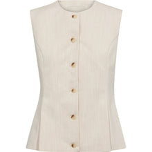 Load image into Gallery viewer, The Aika Peplum Top is a refined, sculptural piece designed to enhance the silhouette with understated elegance.
Tailored with a fitted bodice and a softly flared peplum hem, it creates a flattering, feminine shape. The clean neckline and button-down front add a modern, minimal touch.
Size &amp; Fit
• Slim fit
• Fitted waist
• Peplum silhouette
• True to size
Details
• Sleeveless design
• Round neckline
• Front button closure