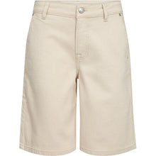 Load image into Gallery viewer, The Gilly City Shorts combine a clean, tailored look with a relaxed, modern silhouette. Designed to sit comfortably at the waist, they feature a straight, knee-length cut that creates a balanced and effortless shape.
Crafted in a structured ecru denim, the style feels both refined and easy to wear.
Size &amp; Fit
• High waist
• Straight fit
• Knee length
• Relaxed through the leg
Details
• Classic 5-pocket design
• Zip and button closure
• Belt loops
• High Stretch