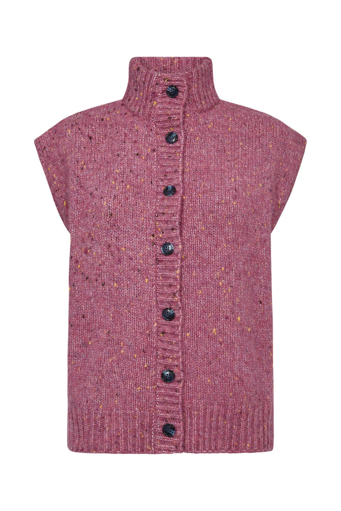 The Holly Button High Neck Knit offers a modern, sculptural approach to layering. Designed with a structured high neck and clean, sleeveless silhouette, this chunky knit vest is finished with a full button-down front for versatile styling. The speckled texture adds subtle depth and character, making it a refined yet playful addition to seasonal wardrobes.
Size & Fit
• Regular fit
• High neckline
• Hip length
Details
• Sleeveless knit vest
• Full button-through front
• Ribbed neckline, placket and hem
