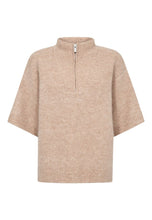 Load image into Gallery viewer, Zally Half Zip Knit is a soft and modern knit designed in a relaxed silhouette with short sleeves and a half-zip neckline. The clean design and cosy texture make it an effortless piece for transitional dressing and everyday layering.
Size &amp; Fit
• Relaxed fit
• Hip length
• Short sleeves
Details
• Half-zip neckline
• Ribbed trims
• Soft knit texture
• Lightweight feel
