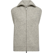 Load image into Gallery viewer, a modern layering piece crafted in a wool blend for a soft, slightly brushed finish. The sleeveless silhouette is detailed with a two-way zip and tall ribbed collar, giving it a clean yet casual look that pairs effortlessly over shirts or knits.
Details
• Sleeveless knitted vest.
• Two-way front zipper.
• High collar.
• Soft and brushed wool blend.
• Ribbed hem and collar.