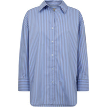 Load image into Gallery viewer, A relaxed take on the classic button-up. Cut from crisp cotton poplin in a timeless stripe, Nikki features a boxy silhouette, dropped shoulders, and wide cuffs for a modern, effortless look. The perfect blend of tailored and easy - ideal for both office and off-duty styling.
Size &amp; Fit
• Relaxed, boxy fit.
• Dropped shoulders.
• True to size.
Details
• Classic collar with button closure.
• Vertical stripe pattern.
• Wide cuffs with button fastening.