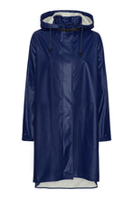 Load image into Gallery viewer, Blue Ilse Jacobsen Rain71 raincoat with white lining on a white background