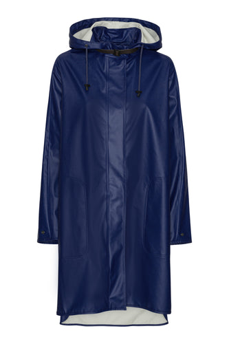 Blue Ilse Jacobsen Rain71 raincoat with white lining on a white background