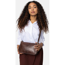 Load image into Gallery viewer, The Myn Big is a versatile and elegant bag that can be worn as a clutch or as a crossover, thanks to its detachable strap and included crossover strap. It features two separate main compartments with a zippered section in the middle, helping you stay organized on the go.