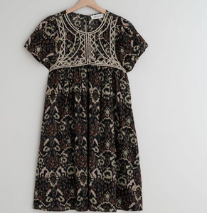 INDI & COLD Chevron Detail Embroidered Dress (BK143)
