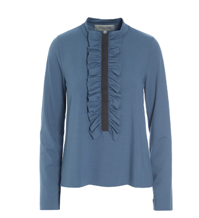 HENRIETTE STEFFENSEN Jersey Blouse with Frills (96090) Blue