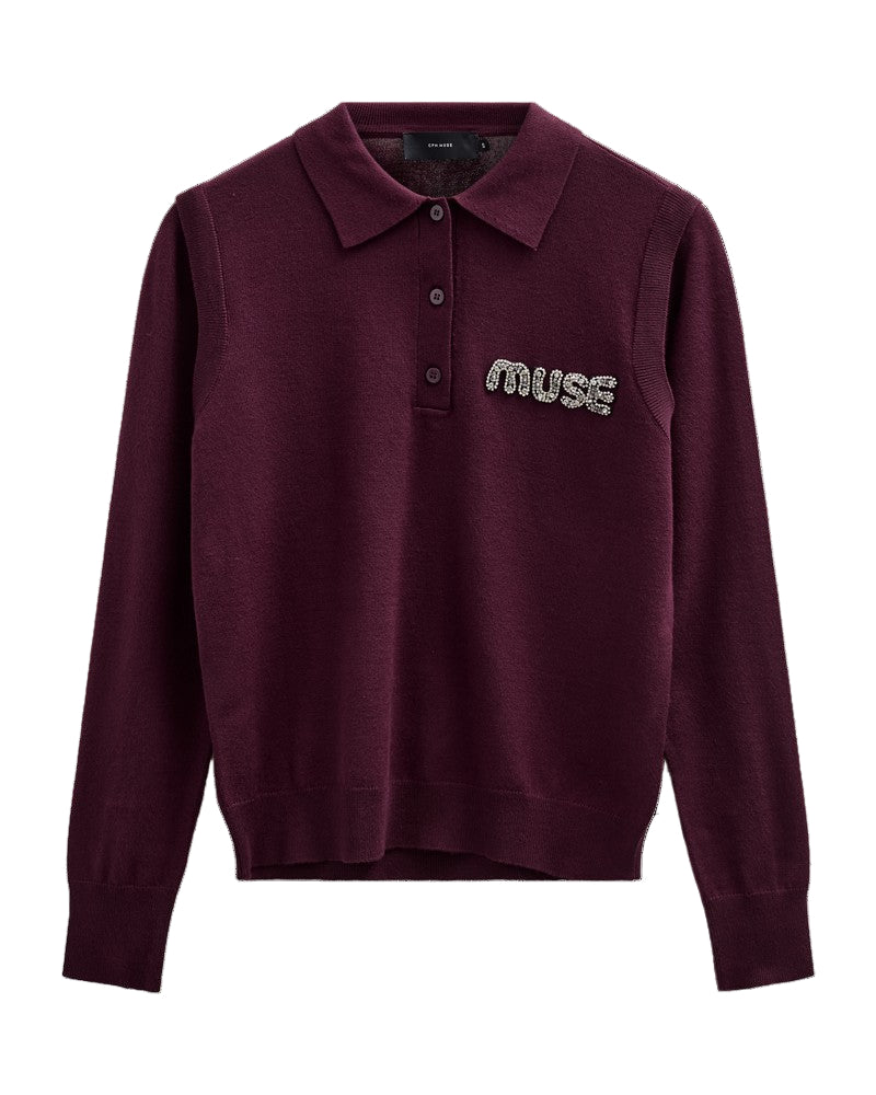 veran polo knit jumper with embellishment on white background
