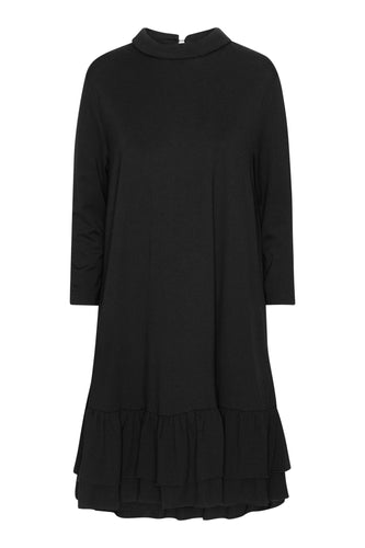 black dress with frill and collar on white background