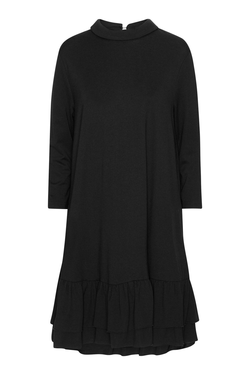 black dress with frill and collar on white background