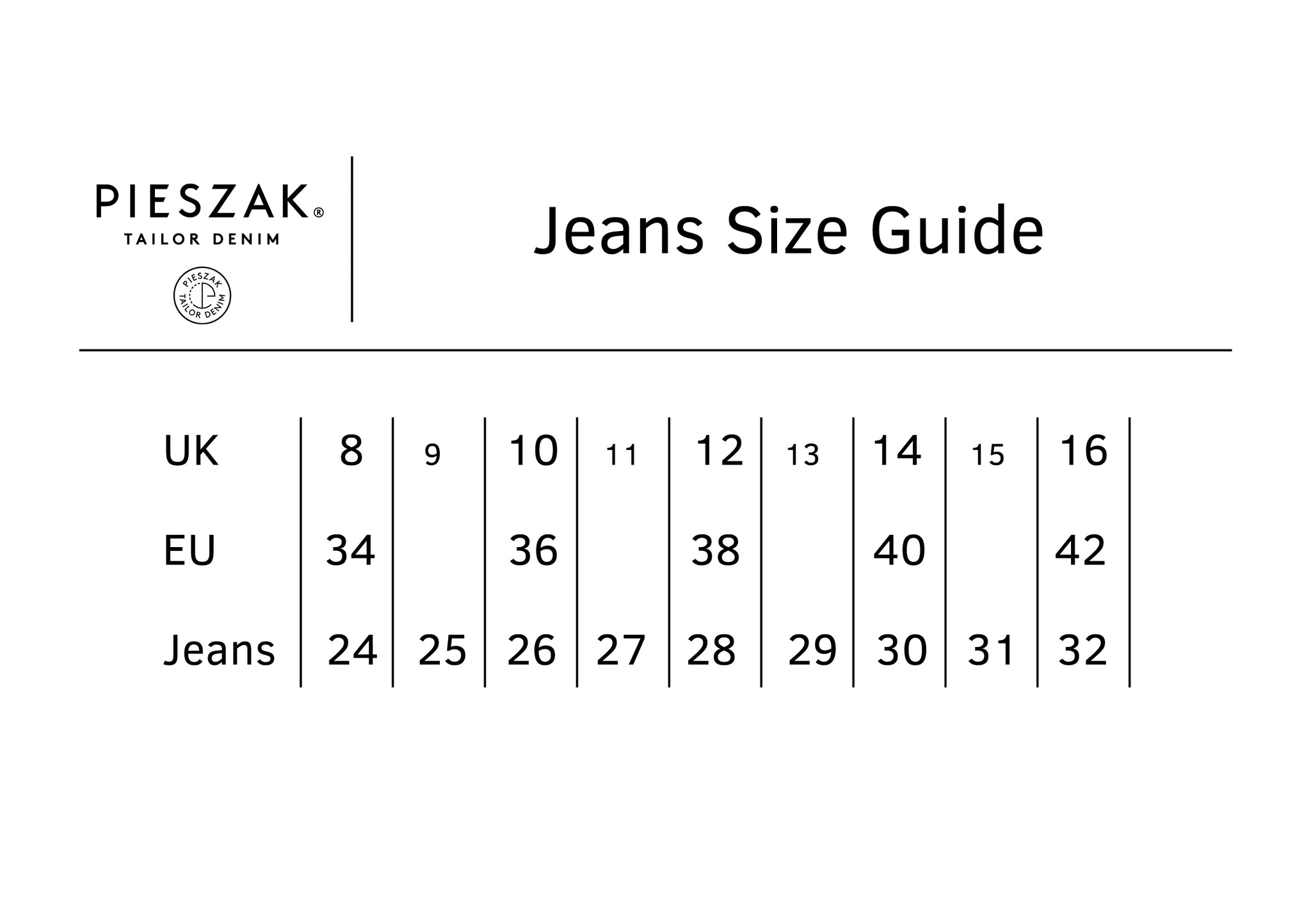 Daytrip jeans size guide top