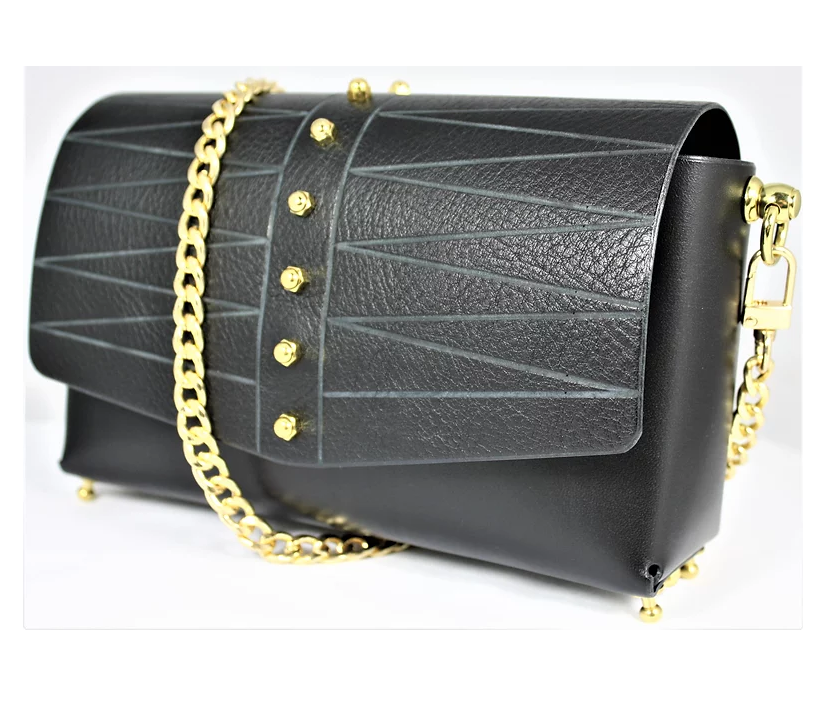UNA BURKE LEATHER Etched Flapover Crossbody Bag